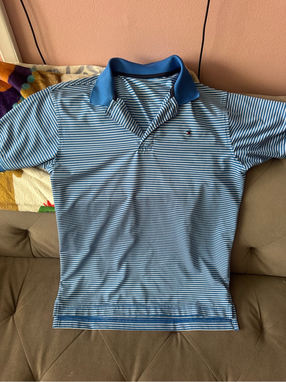 Tommy Hilfiger Blue and White Striped Polo Shirt - Men